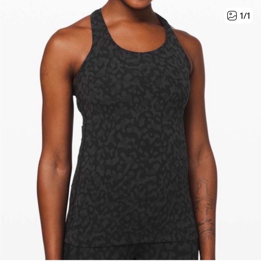 Lululemon Cool Racerback Tank Top Nulu Black Gray Leopard Print Sz 8